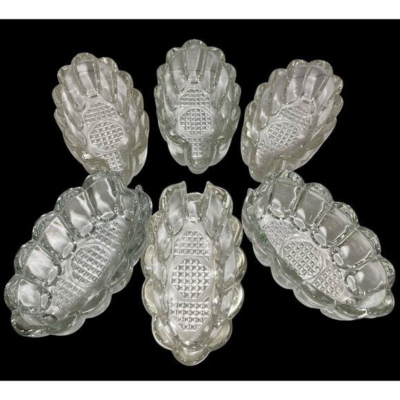 Set Of 6 Vintage Glass Oval Utensil Serving Dishes with Scalloped Edges & Textur - Picture 1 of 13